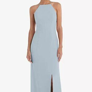 Dessy Open-Back High-Neck Halter Trumpet Gown in Mist - 00